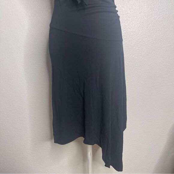 Vintage 90s Express Dress Asymmetrical Black Beaded Bow Boho Vacation MIDI - Picture 8 of 9